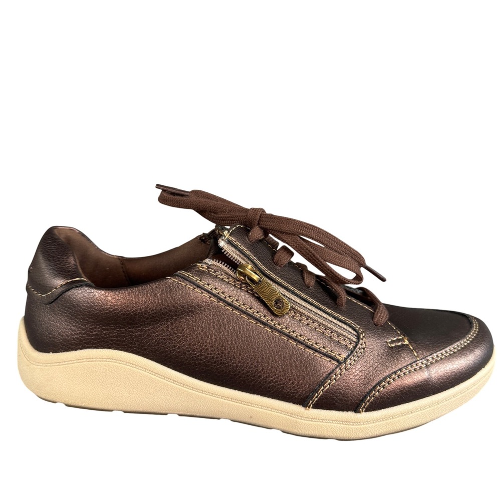Clarks Collection Adreena Mid Metallic Bronze Leather Zip Sneakers Womens 9 W
